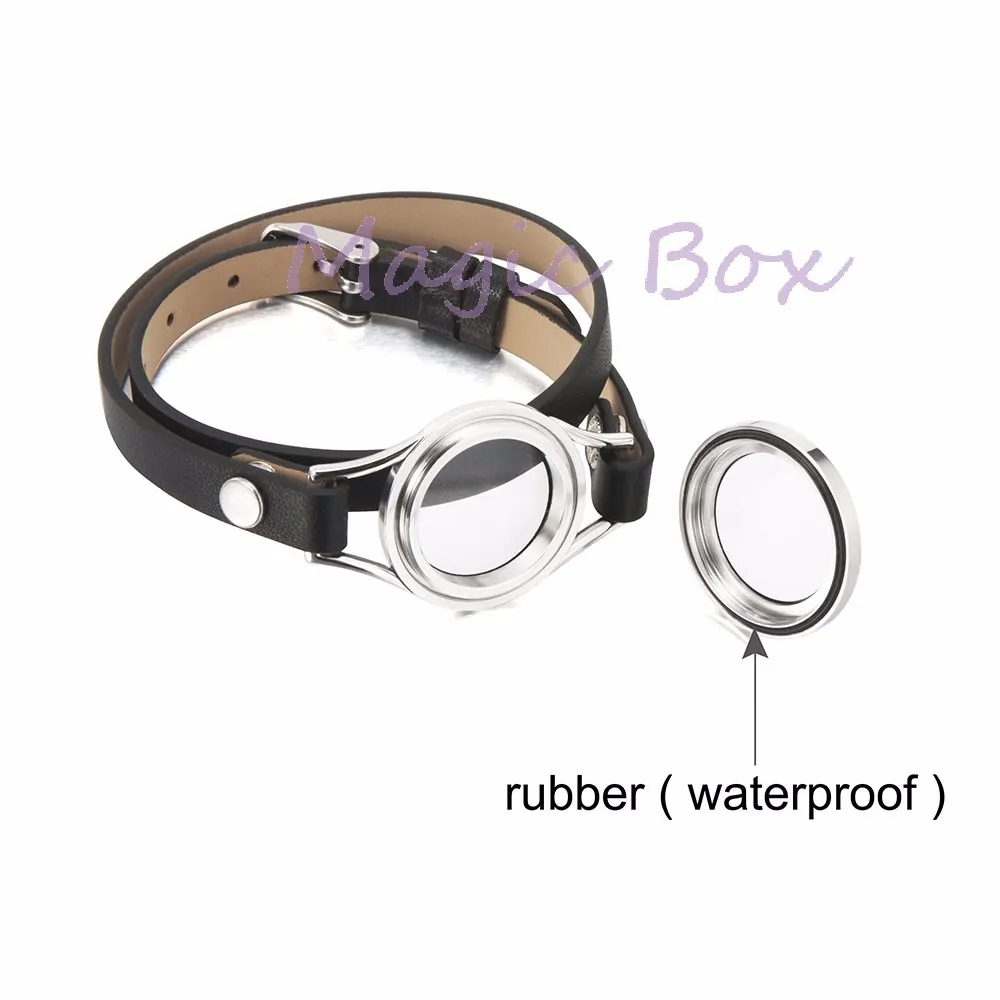 25 мм водонепроницаемый плавающий браслет из нержавеющей стали браслет двойной обертывание кожаный браслет Кристальный медальон браслет