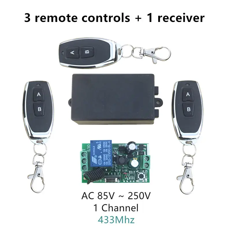 433 МГц универсальный беспроводной пульт дистанционного управления AC 110 В 220 В 1 канал релейный модуль приемника и RF 433 МГц пульт дистанционного управления s - Цвет: 1 Receiver  and 3 RC
