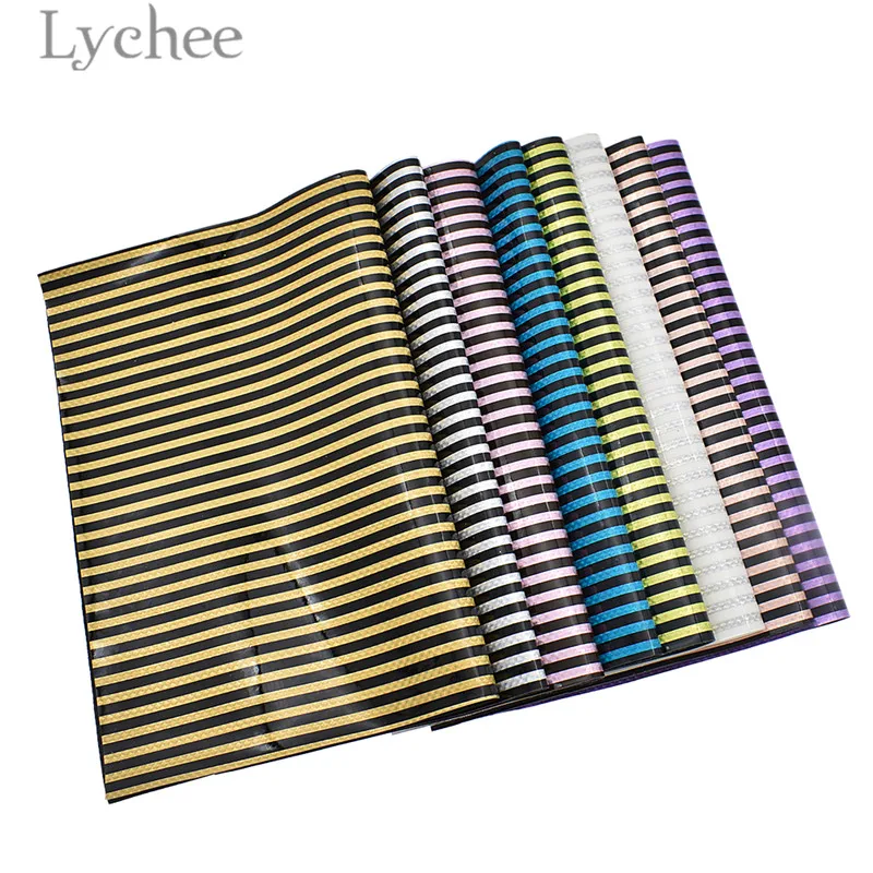 

Lychee 1PC A4 Smooth Iridescent Stripe PU Leather Fabric High Quality Synthetic Leather DIY Material For Handbag Garments