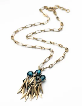 

Bulk Price 3 Colors Blue Clear Red Crystal Flower Pendant Neckalce Antique Gold Color Long Necklace for Women Indian Jewelry