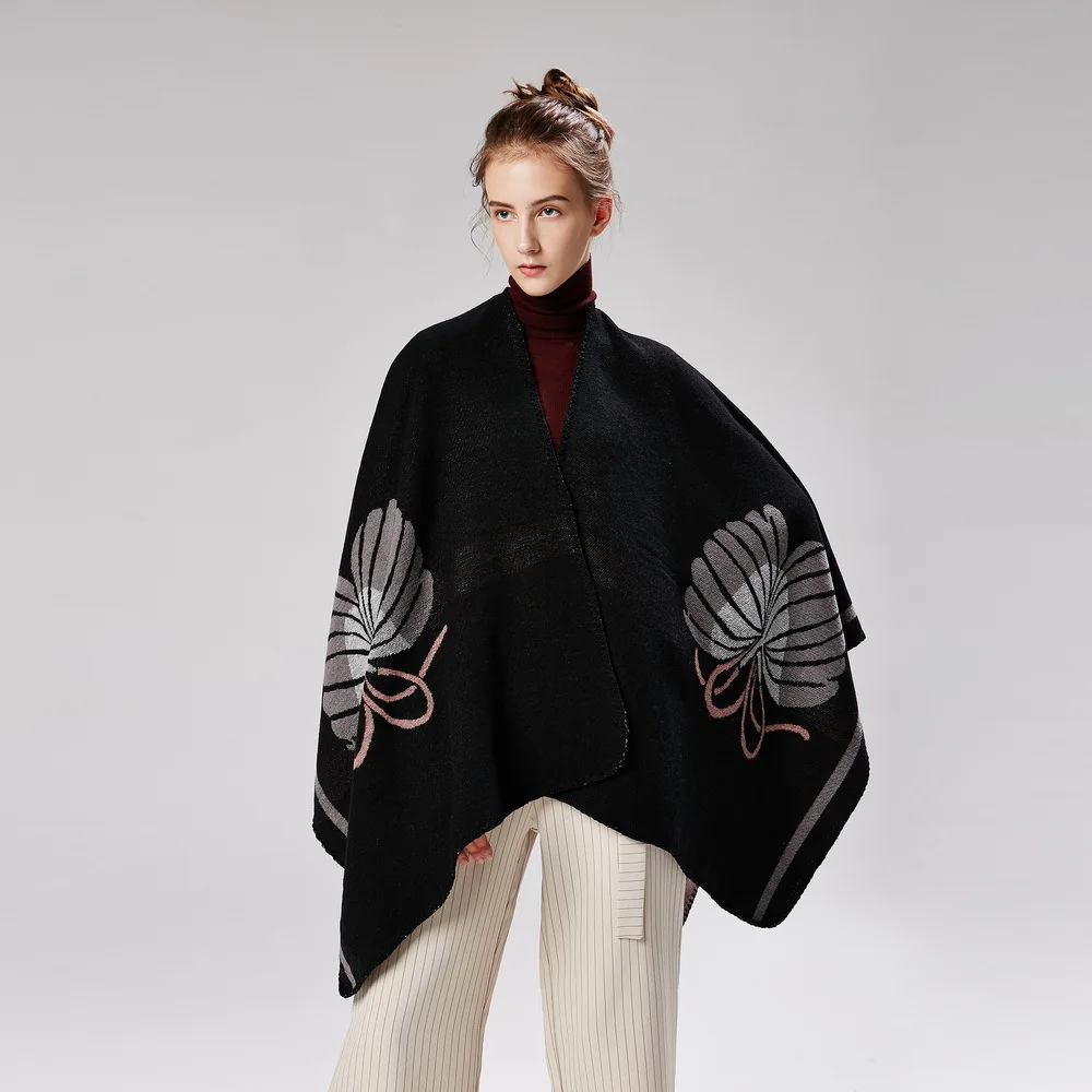 Брендовый дизайнерский кашемировый шарф с геометрическим рисунком, женские пончо, женские зимние плотные теплые шали и накидки из пашмины