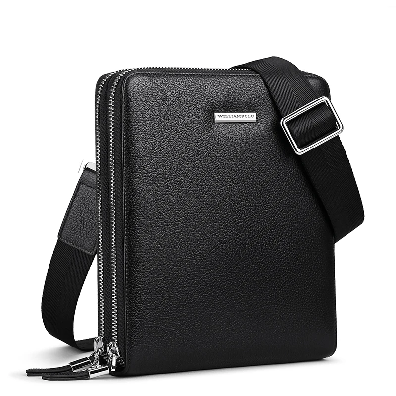 

WilliamPolo Genuine Leather Shoulder Bag For Men Double Casual Crossbody Messenger Bags Strap Business Bag For Male PL008D