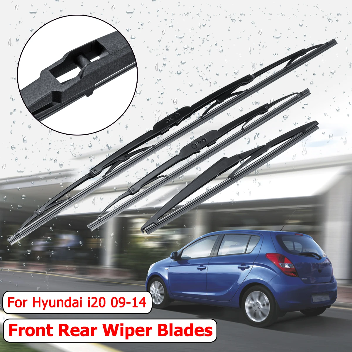 3Pcs Car Front Rear Windscreen Wiper Blades For Hyundai i20 1.2 1.4