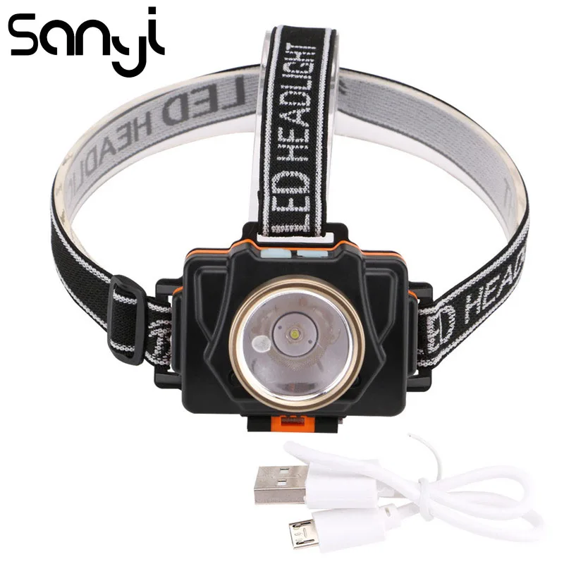 SANYI USB Rehargeable налобный фонарь с поворотной головкой на 180 градусов портативный для