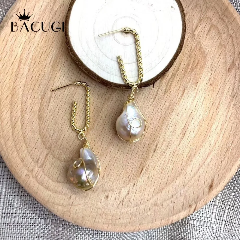 

Irregular Freshwater Pearls Wedding Earring C Shape Half Circle Gold Color Geometric Drop Earrings Woman 2019 New