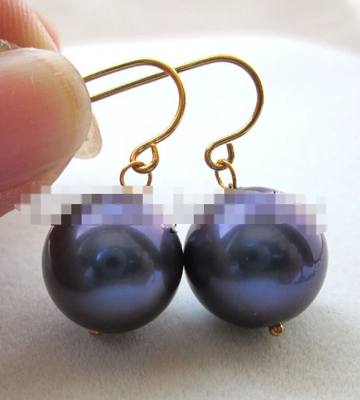

free shipping 09292 deep blue perfect round sea shell pearl earring