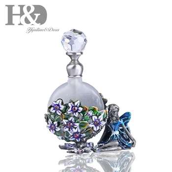 

H&D Vintage Pewter Angel Figurine Perfume Bottle Heart Shaped Jewelry Frosted Mini Scented Fragrance Container