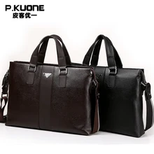P.kuone 2017 new fashion man male commercial genuine leather briefcase shoulder bag messenger bag laptop bag M0011