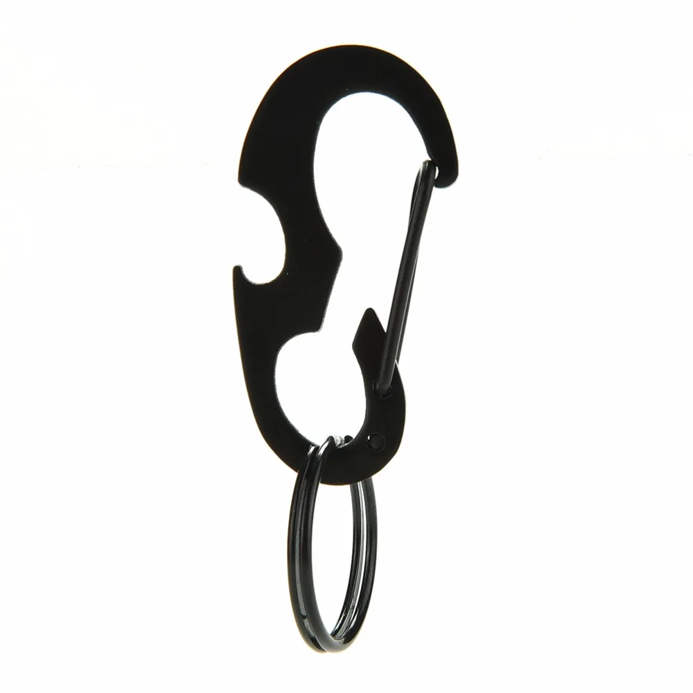 

1Pcs Multifunctional Black D carabiner Stainless Steel bottle opener spring hook buckle quickdraw keyring Outdoor survival tool
