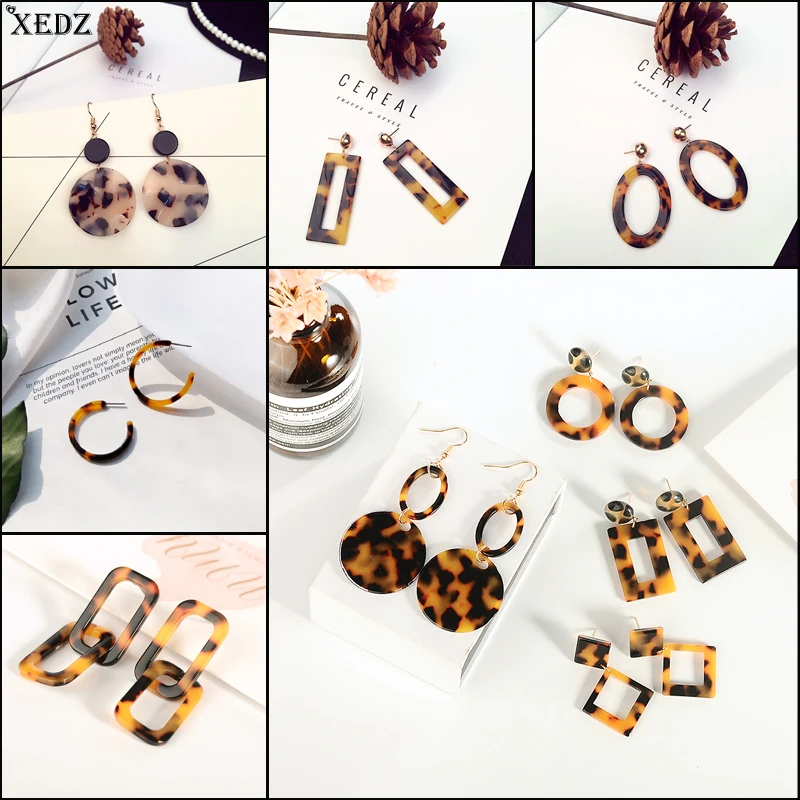 

2019 Sexy Leopard Acetate Resin Geometric Pendant Korean Brown Acrylic Round Earrings Fashion trinket Women girl Jewelry Gifts