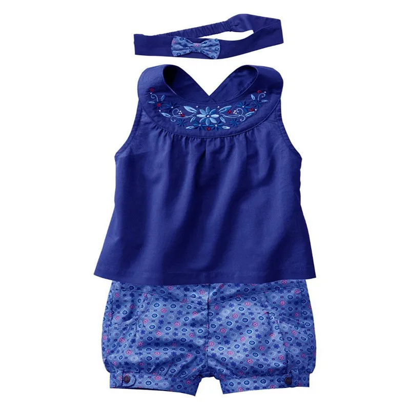 Newborn summer casual blue toddler infant Baby Clothes 3PCS Sets Suits