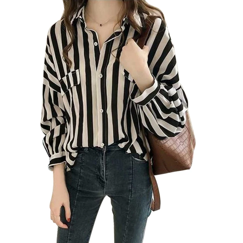 

2018 Fashion Striped Blouse V-Neck Long Sleeve Work Shirts Women Office Tops Autumn Women Clothes