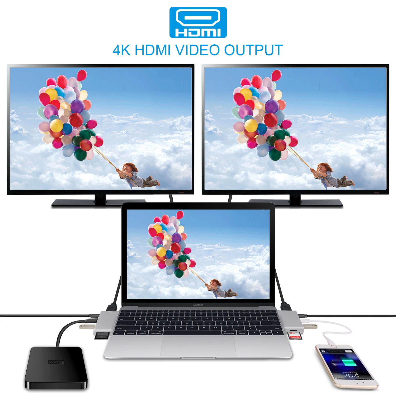 USB Type C адаптер GOOJODOQ HDMI 4k|type c hub|usb 3.0 portusb usb hub |