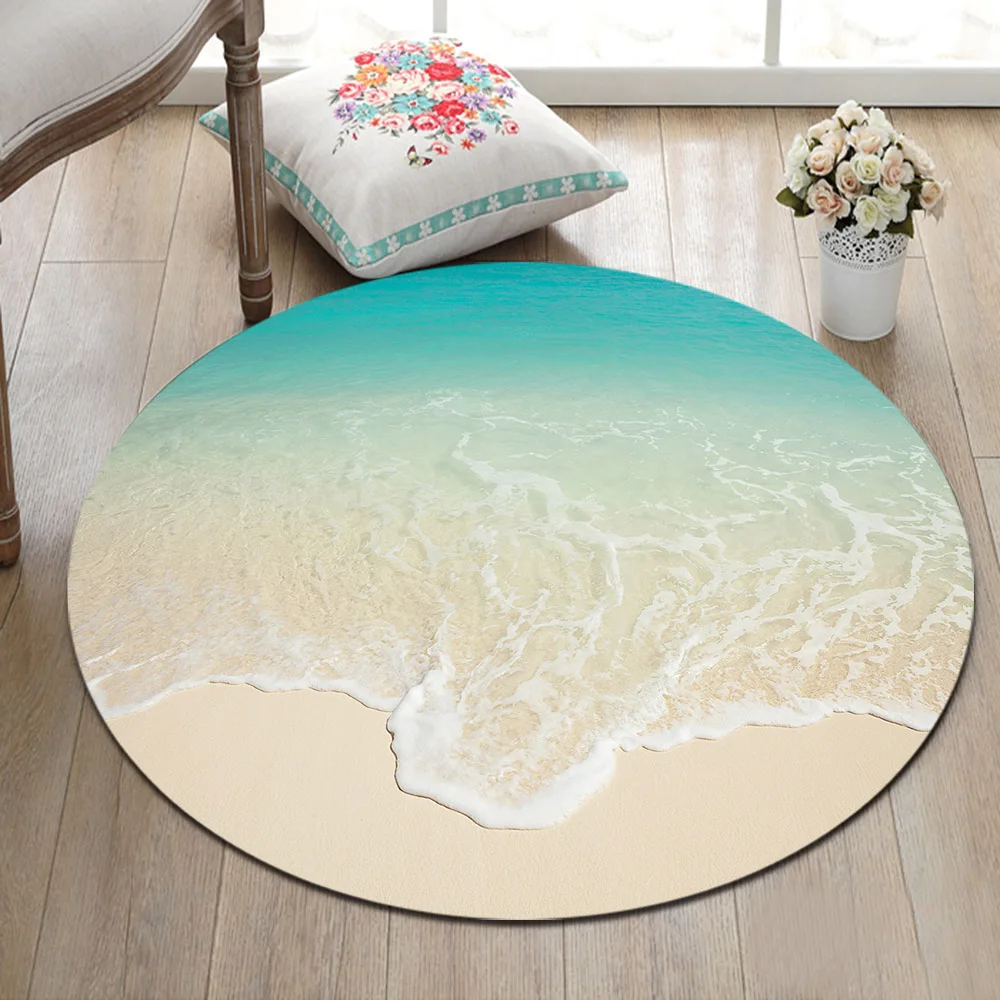 

LB Beach Seawater Nature Landscape Large Round Carpet for Baby Kids Home Living Room Bedroom Cushion Area Rug Bathroom Floor Mat