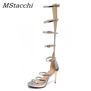 

MStacchi Women Over Knee High Heel Boots Women Gladiator Sandals Summer Sexy Ladies Party Shoes Summer Hollow Open Toe Sandals