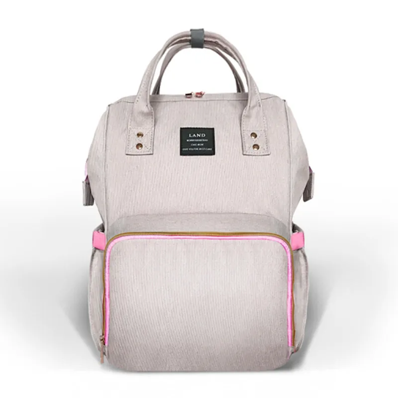 LAND пеленки мешок Мама для беременных Сумки для подгузников большой Ёмкость для путешествия рюкзак дизайнерские уход мешок Baby Care для папы и мамы - Цвет: Pink Grey