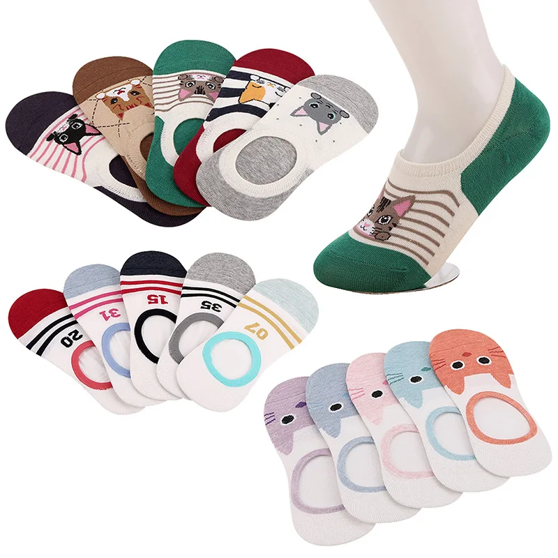 Носки невидимки женские с рисунком животных 5 пар|invisible boat socks|boat sockscreative socks |