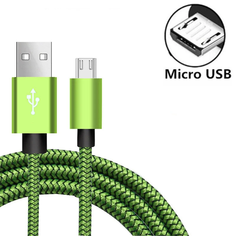 Micro USB 2A кабель для быстрой зарядки с нейлоновой оплеткой кабель для зарядки для samsung S7 J7 J5 J1 Redmi note 5 провод для быстрой зарядки - Цвет: Зеленый