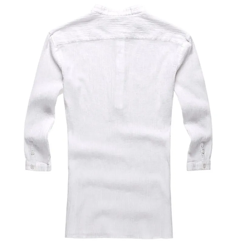 Армейская зеленая льняная рубашка, Мужская однотонная блузка, camisa hombre, мешковатая хлопковая рубашка с рукавом 3/4 и пуговицами, Ретро стиль, v-образный вырез, топы, masculina lino camisetas