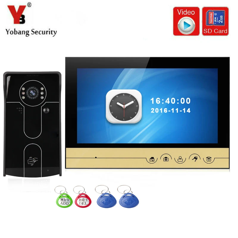 

YobangSecurity 9 Inch Video Door phone Doorbell Camera Intercom System RFID Card With Video Recording and Photo Taking Function