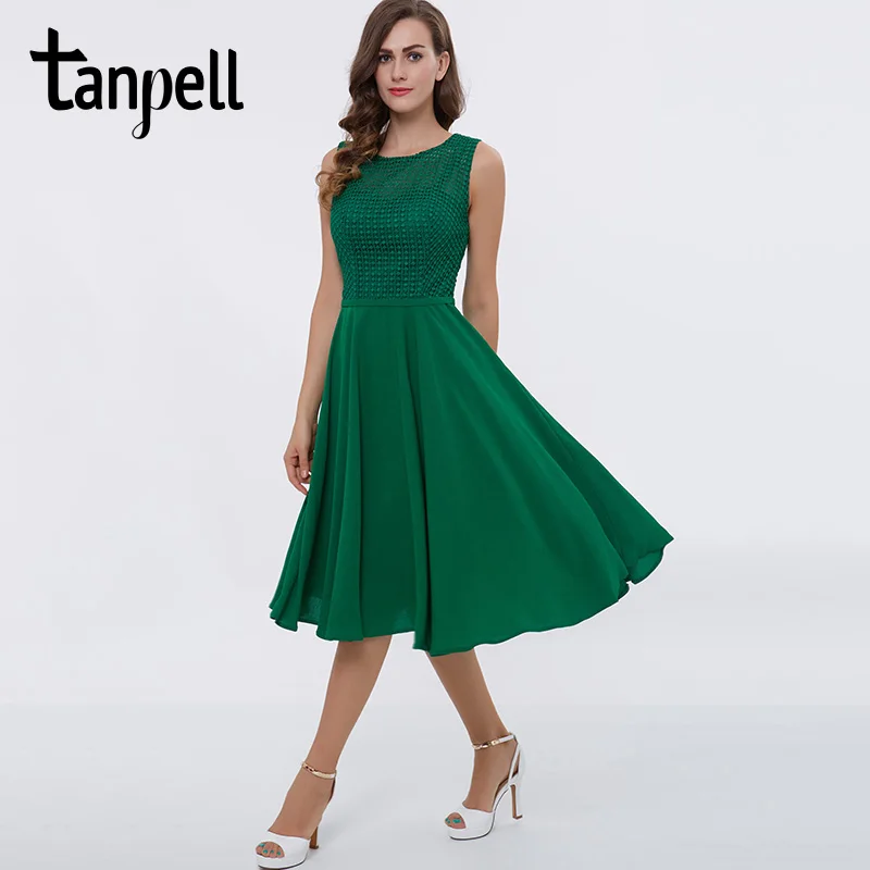 Tanpell short homecoming dress green scoop lace sleeveless tea length a ...