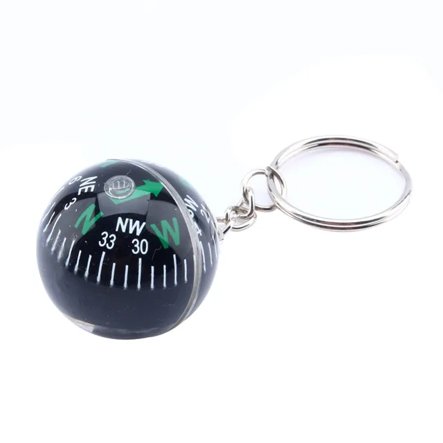 1pcs 28mm Ball Compass Keychain For Hiking Camping Climbing Travel