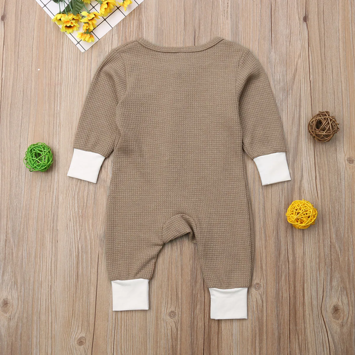 3-18M Newborn Baby Boy Girls One-Piece Jumpsuit Long Sleeve Single Breasted Romper Solid Playsuit Outfit