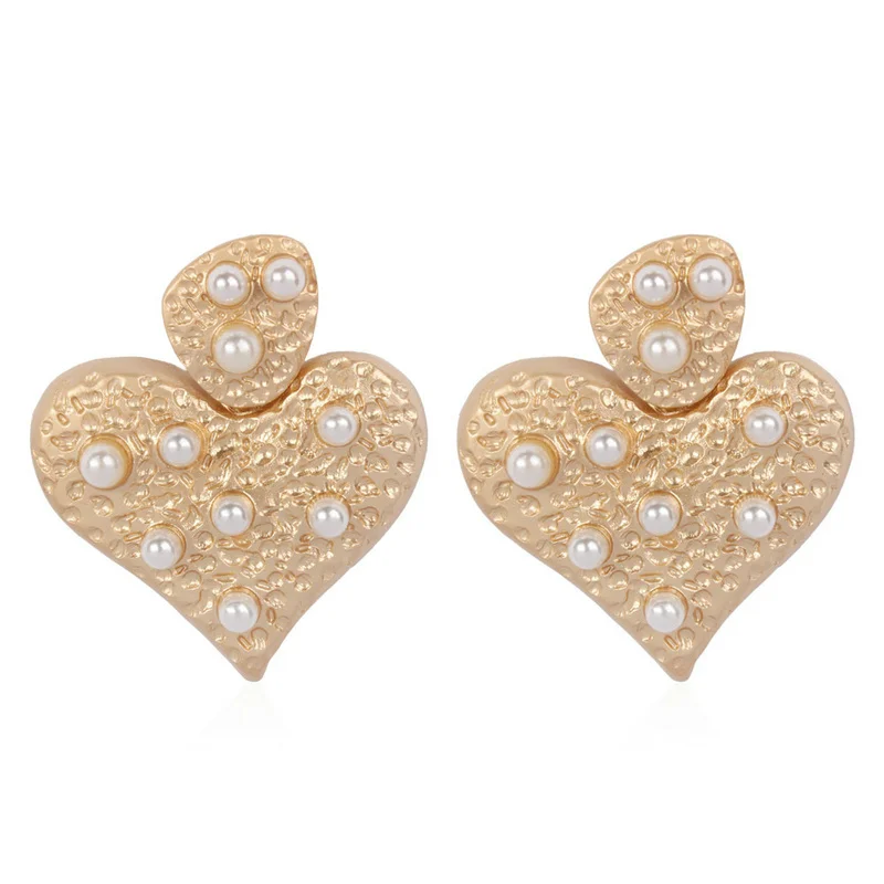 

Boho Gold Heart Drop Dangle Earrings Fashion Vintage Geometric Pearl Statement Big Earrings Female Party Gift Jewelry