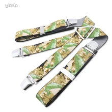 YBMB подтяжки 4 больших зажима 3,5 см Х-образные регулируемые Прочные эластичные ремни подтяжки с животным цветным принтом зеленая серия