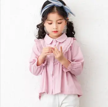 

2019 Korean style girls ruffles shirt fashion spring cotton girls blouse 4-9t A756