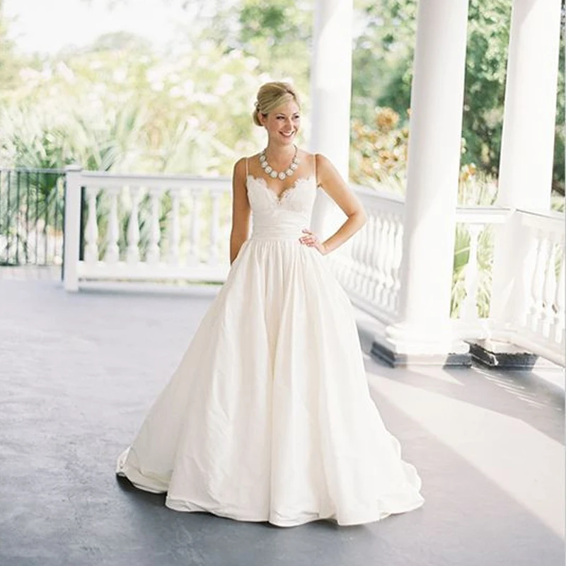 Элегантный Бретельках Кружева Свадебные Платья 2016 Милая Линии Свадебное Платье