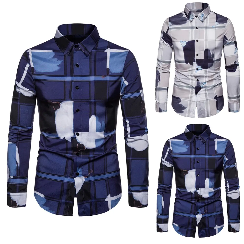 Shirts Designer High Quality  Clothing Fit Men's Casual 3D Printing Colorful Slim Long Sleeve Dress Shirt Blouse Tops#722
