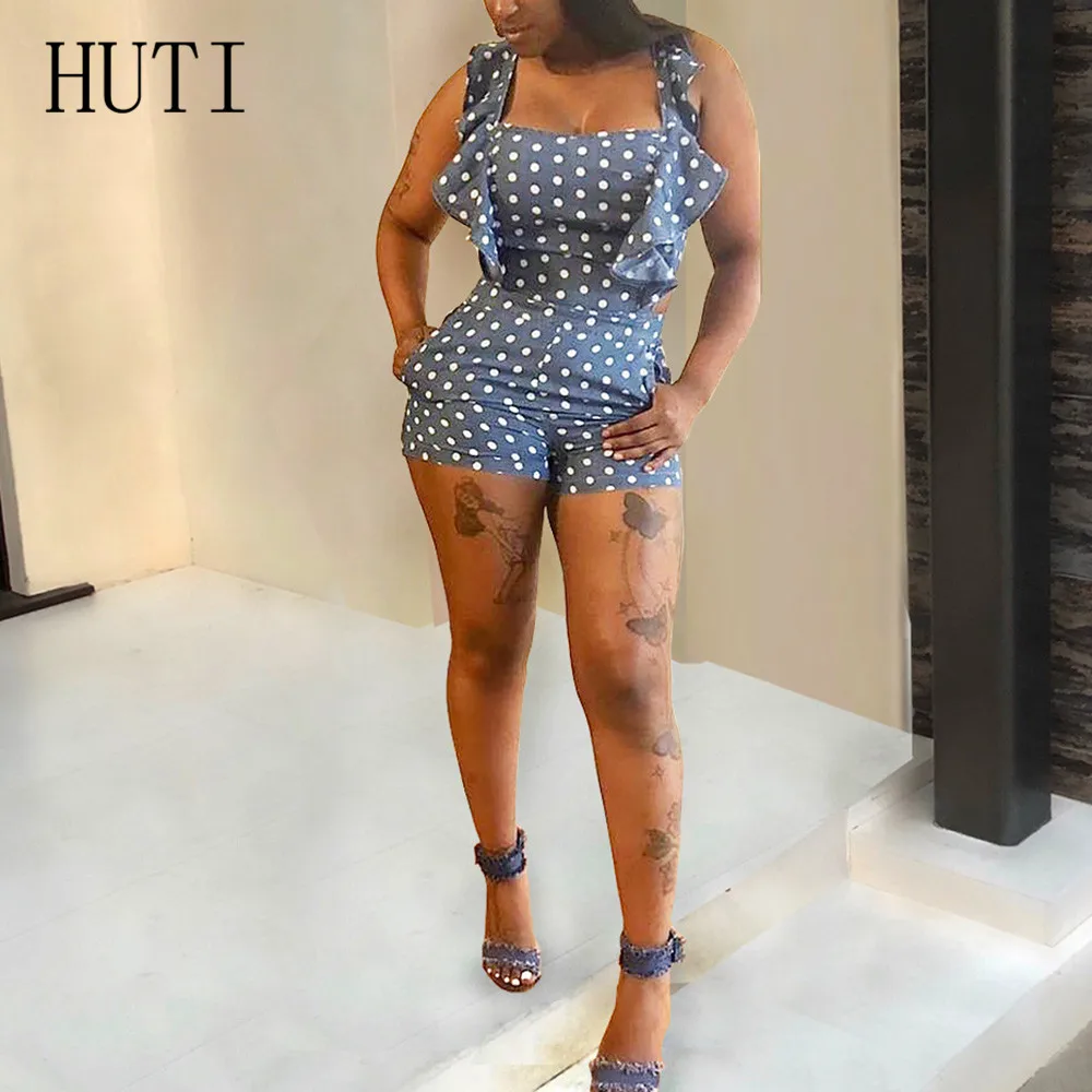 HUTI Summer High Quality Sexy Women Backless Skinny Jumpsuits Bot Sleeveless Hollow Out Bosycon Bandage Ruffles Playsuits HUTI Summer High Quality Sexy Women Backless Skinny Jumpsuits Bot Sleeveless Hollow Out Bosycon Bandage Ruffles Playsuits