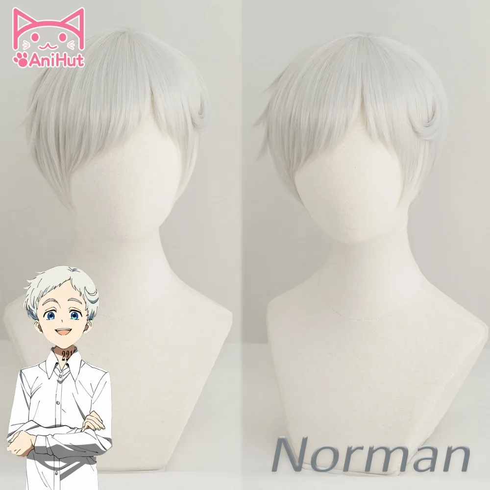 Anihut Норман косплей парик аниме Yakusoku no Neverland серебристый белый для косплея 22194