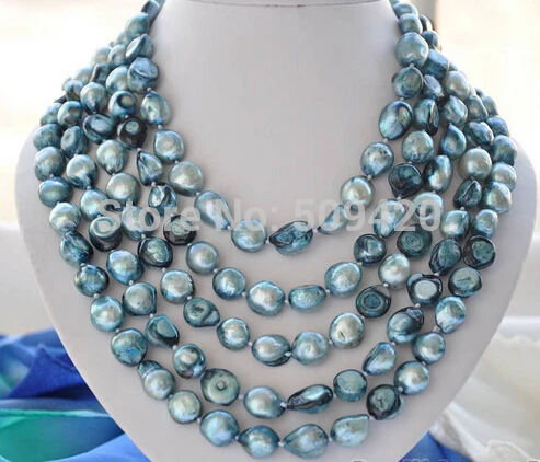 

~~ Free Shipping >>100" 11mm blue baroque freshwater pearl necklace