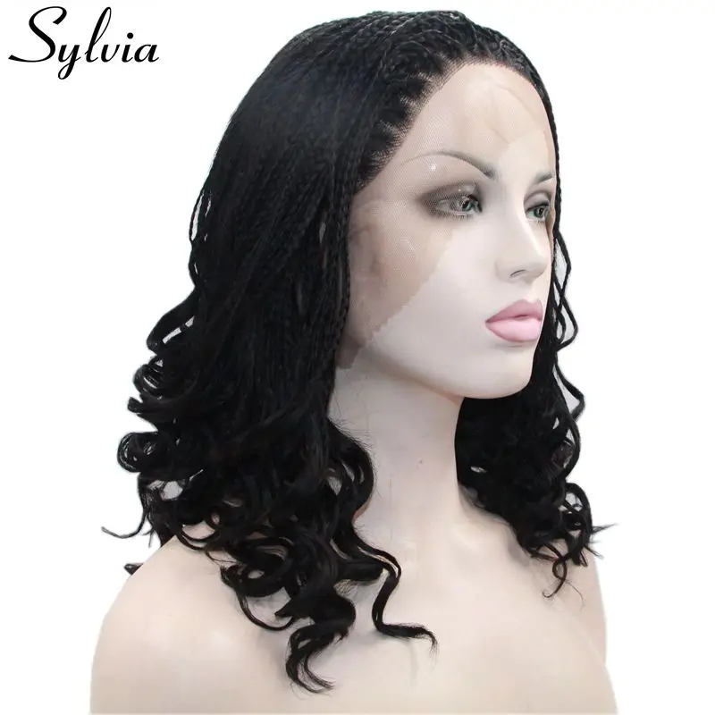 Sylvia черная коробка Плетеный парик для женщин Термостойкое волокно синтетический парик спереди# 1b натуральный короткий парик с косами половина ручной работы