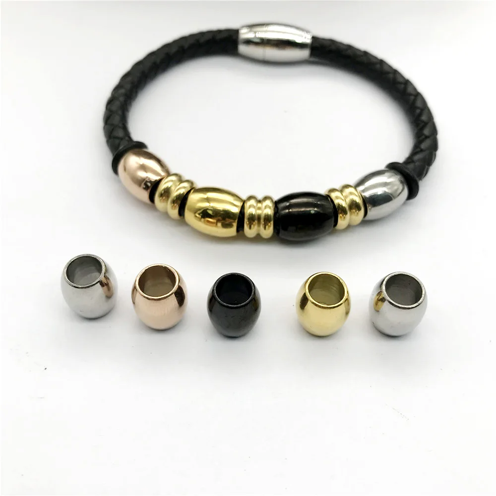 6.33mm Big Hole 316l Stainless Steel Cylinder Bead Charms For Leather