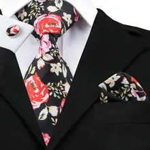 Бренд Hi-Tie винтажный галстук с принтом набор Цветочные мужчины s галстук, носовой платок, Запонки Свадебный галстук набор для Мужская костюмная жилетка и блейзер C-1253