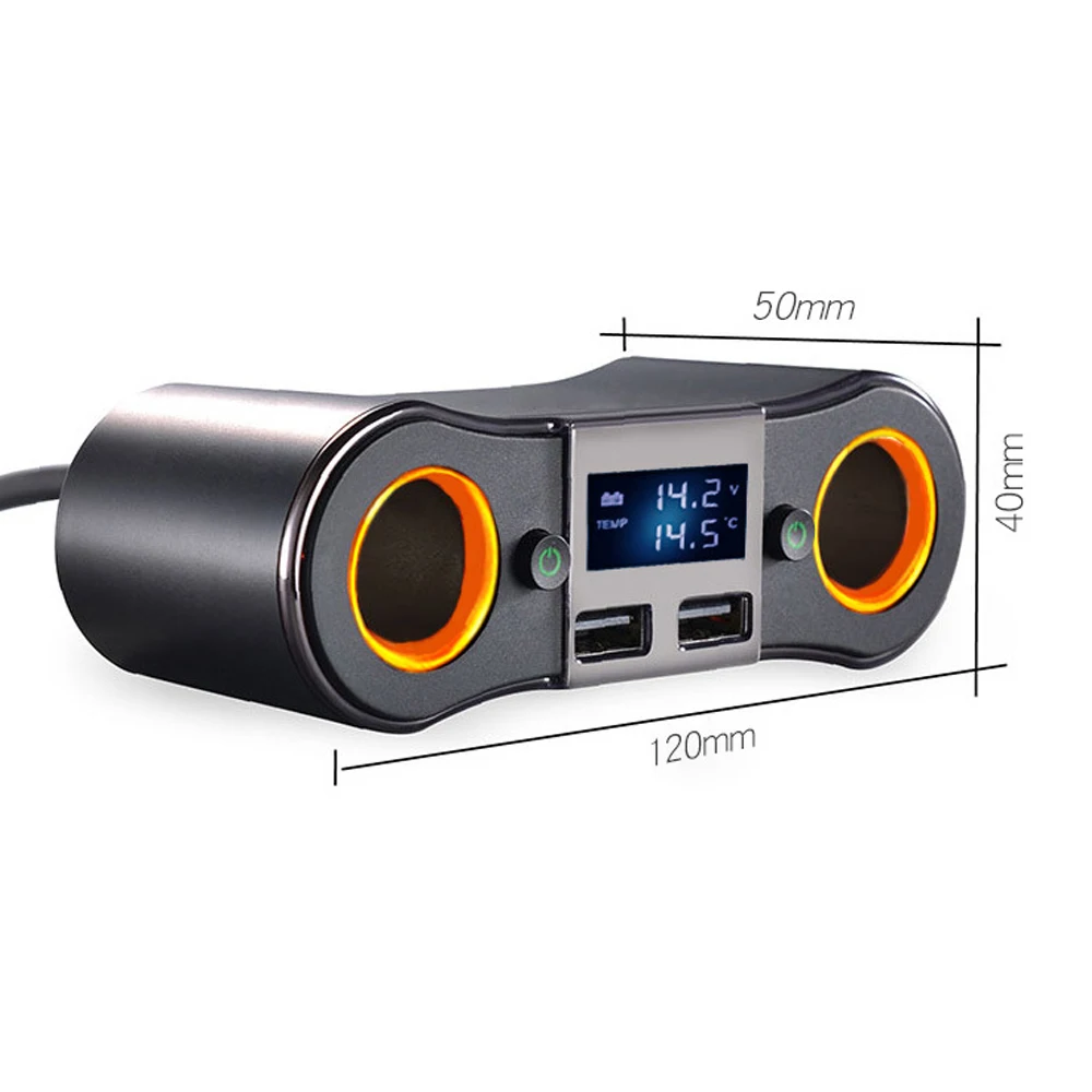 Dual Car Cigarette Lighter Socket Adapter Charger LED Display Voltage Tester 2 Switch 120W Dual Usb Car Charger Adapter