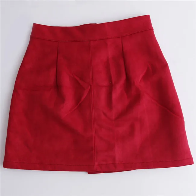 Модная замшевая кожаная юбка, женская сексуальная юбка с высокой талией, одноцветная, на пуговицах, в консервативном стиле, короткая мини-юбка-карандаш для женщин
