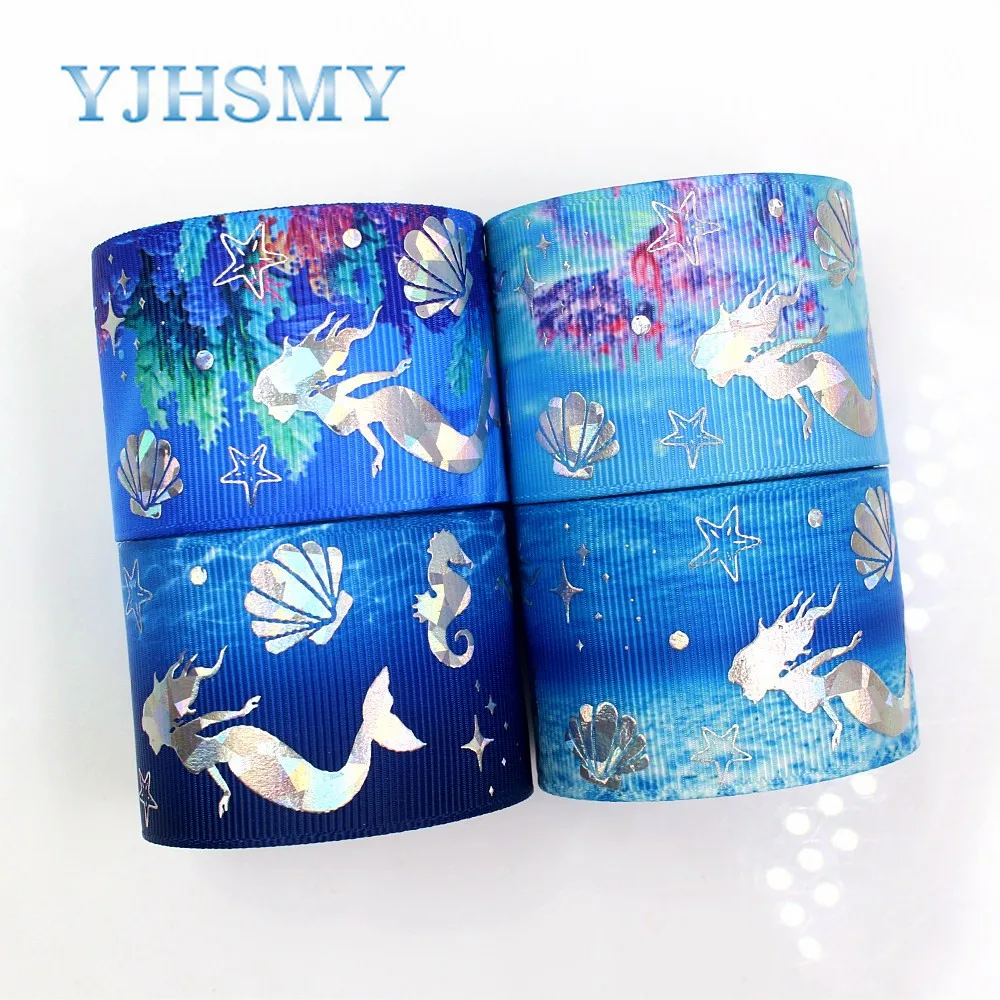 YJHSMY G-18720-662 38 мм 5 ярдов Лазерная Серебряная подводная печать мира grosgrain лента DIY