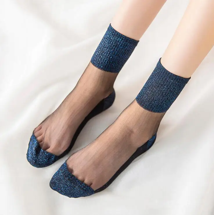 Летние модные женские ультратонкие прозрачные носки, блестящие Прозрачные шелковые носки, красивые кружевные блестящие эластичные короткие носки Meias - Цвет: 7