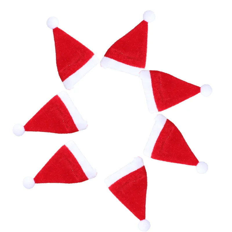10pcs/Set Mini Christmas Hat Santa Claus Hat Xmas Apple Wine Bottle Caps Christmas Gift Caps for New Year Tree Ornament Decor