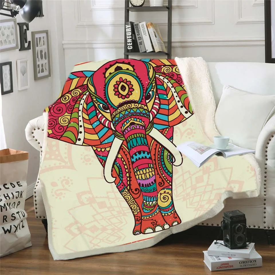 

Watercolor Elephant Sherpa Blanket for Beds Tropical Plant Velvet Plush Throw Blanket Pineapple Bedspread Fleece Blanket