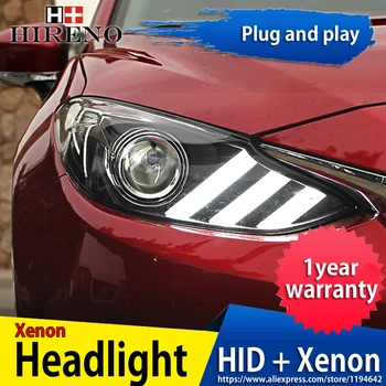 

Hireno Headlamp for 2013-2015 Mazda 3 Mazda3 Axela Headlight Headlight Assembly LED DRL Angel Lens Double Beam HID Xenon 2pcs