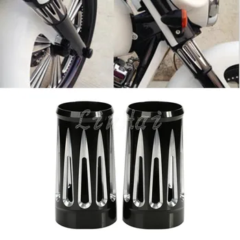 

Motorcycle Edge Cut Black Aluminum Front Fork Boot Slider Cover Cow For Harley Touring FLT 1984-2013