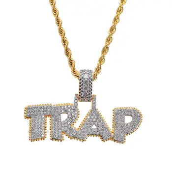 

Micro Paved AAA CZ Stone Bling Iced Out Rivet Letter Trap Pendants Necklace Men Hip Hop Rapper Jewelry Gold Color