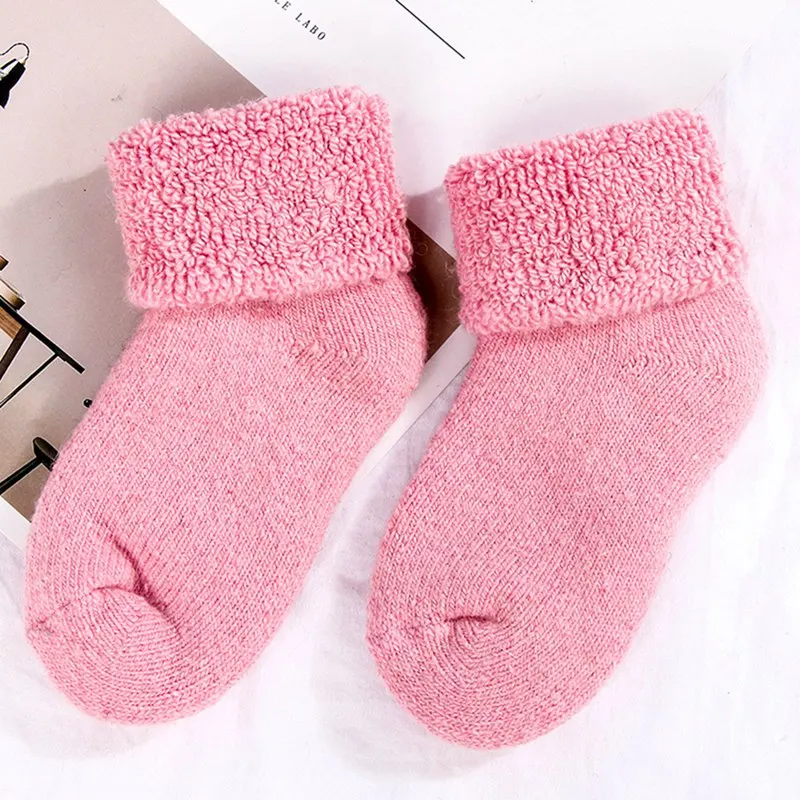 Осенне-зимние детские носки очень плотные махровые носки для маленьких девочек и мальчиков, однотонные теплые Свободные Шерстяные носки для От 0 до 7 лет