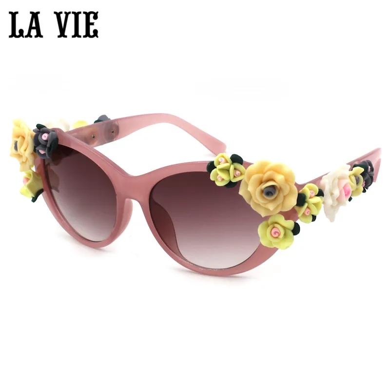 

LA VIE Fashion Cat Eye 3D Flowers Sunglasses for Women Brand Designer Sunglasses UV400 Gafas de sol Lavie LV9260