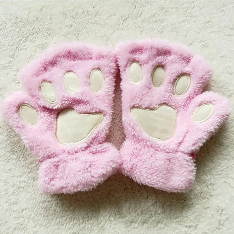 Женские перчатки Harajuku, кошачья лапа с когтями, толстые, Мультяшные, пушистые, на полпальца, Kawaii Harajuku, зимние теплые женские перчатки, милые, для студентов - Цвет: pink